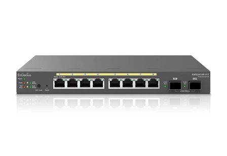 ENGENIUS Switch full managed Layer 2+ 10 Port • 8x 1 GbE • PoE Budget 110W • 8x PoE at • 2x SFP • Desktop-Switch • Lüfterlos • EWS2910FP-FIT • FitCon/