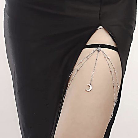 Sexy Moon Lårkjede Sølv Dusk Halvmåne Anheng Elastiske Perler Lagdelt Ben Sele Kroppskjede Boho Bikini Fest Kroppskjede Strand Hottie Ben C