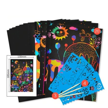 DIY Magic Rainbow Farge Scratch Art Papir Kort Set Med Graffiti Sjablon Tegning Tavle