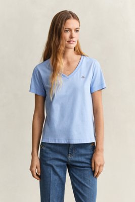 GANT - Shield t-skjorte med v-hals til dame hydrangea blue