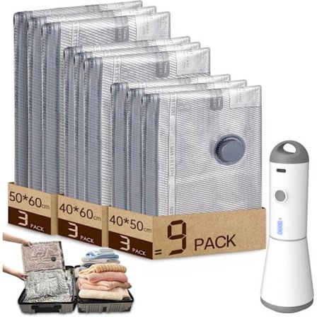 Förvaringspåsar för kläder lämpliga för dammsugare med sladdlösa vakuumpumpar, 9-delars set (3*40x50cm, 3*40x60cm, 3*50x60cm), återanvändbara.