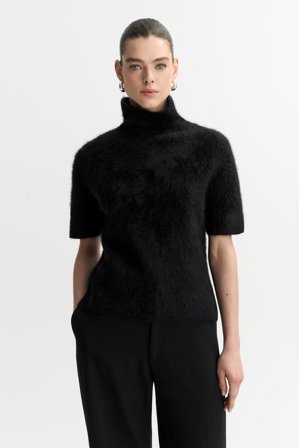 Soft Goat - Brushed short sleeve turtleneck - M - Black