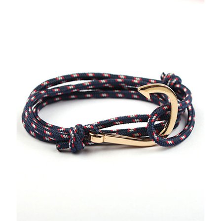 Marinblått Armband med Fiskekrok (Guld)