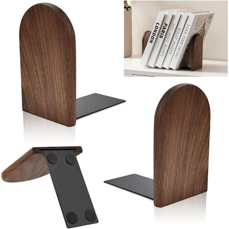 1 par bogstøtter, bogstøtter i valnøddetræ, skridsikre bogstøtter, kraftige bogstøtter i træ, naturlig valnød Round