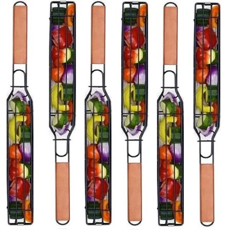 Gjenbrukbar Non-Stick Grillkurv med Trehåndtak