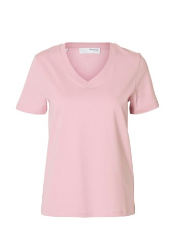 Slfmyessential Ss V-Neck Tee Noos Pink Selected