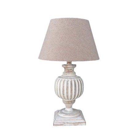 Lamppupöytä – Puujalusta, Kangasvarjostin, 17x17x60 cm