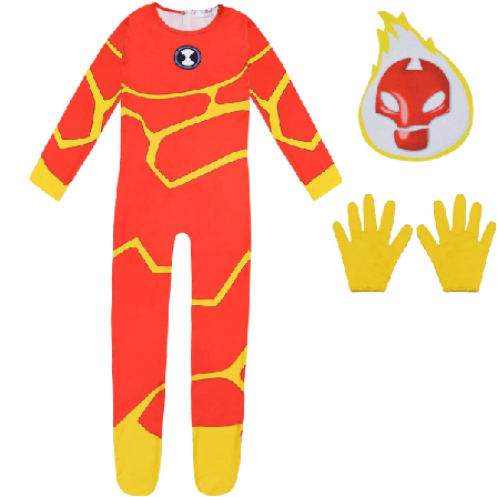 Halloween Kostymer Spel Ben10 Fireman Cosplay Bodysuit Karnevalsfest Barn Fancy Dress Jumpsuits Hög kvalitet 140(8-9T)