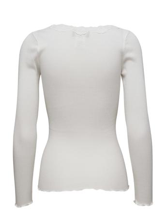 Silk T-Shirt W/ Lace T-shirts & Tops Long-sleeved Hvit Rosemunde