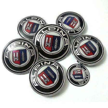 7 st Nya Alpina Huv Bagage Styr Emblem Badge Hjul Center Nav Kapslar För B M W