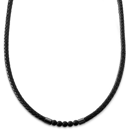 Tenvis | Collar de cuero con ónix negro de 5 mm para hombres - Collares en cuero