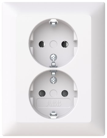 ABB Saga 302EUJM-916 Stikkontakt 2-veis, innfelt, multipakning, Strømbrytere & vegguttak