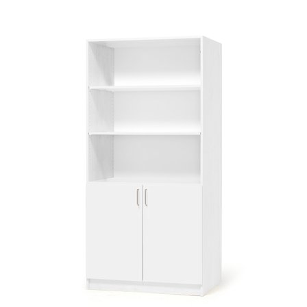 Lagerschrank THEO aus Holz, mit Halbtüren, 1000x470x2100 mm, weiß