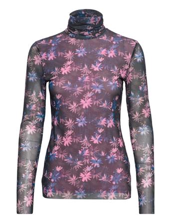 Printed Mesh Long Sleeve Fitted Rollneck T-shirts & Tops Long-sleeved Multi/mønstret Ganni