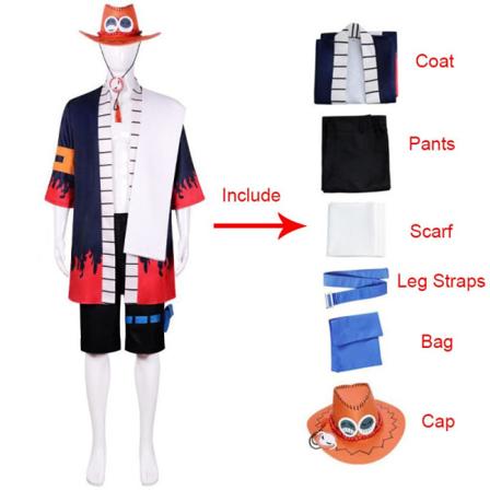 One Piece Portgas D Ace Cosplay-kostyme Voksen Anime Kimono Set W Only Costume One Size