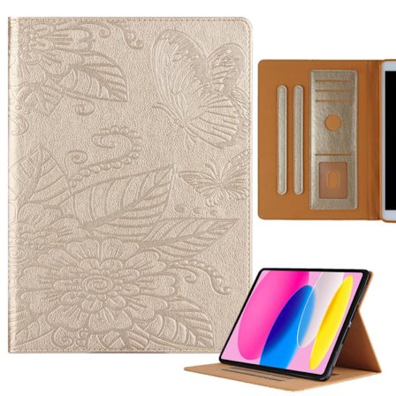 iPad 11 11th Gen / 10.9 10th Gen 2022/2025 Skal med Embossed Butterfly Love Flower Design i Läder Fodral