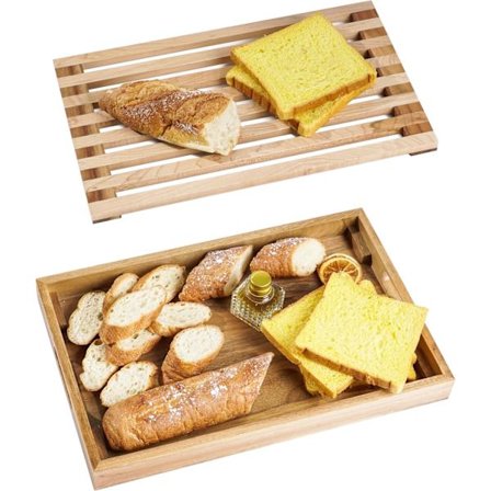 Brødfjæl i træ med skærebræt, krummebakke og stativ - Køkkenbordplade farvekombinationsdesign - til kager, bagels - 24 cm B x 3,5 cm H