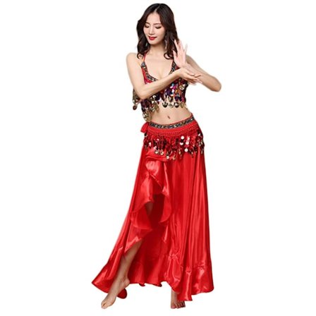 3 Stk/Sæt Mavedans kostumer Danser Nederdel RØD