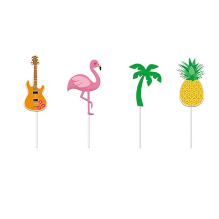 120 kakepynt cupcakes flamingoer - eksotisk dekorasjon Aloha Hawaii motiv