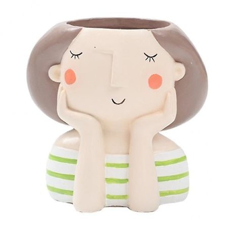 2x Resin Söt Flicka Suckulent Planter Bonsai Kruka Blomkruka Heminredning C