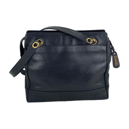 Chanel Vintage Chanel Vintage Black Caviar Leather CC Zip Tote Shoulder Taske w/added insert Pre owned Sort, Dame Vintage Tasker, Størrelse: ONE Size