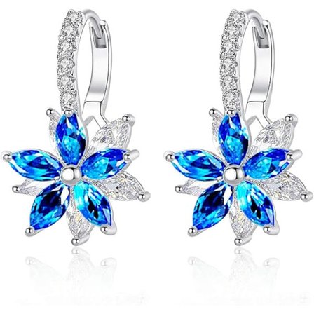 Silverörhängen med ögla för kvinnor, vitguldpläterade dubbla blomsterörhängen med kubisk zirkonia