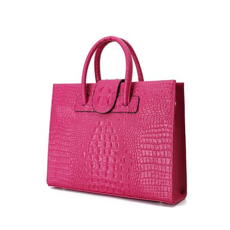 Kvinner Dame Håndveske Krokodillemønster Bærbar Mote Trendy ekte skinnskulder Rose Red