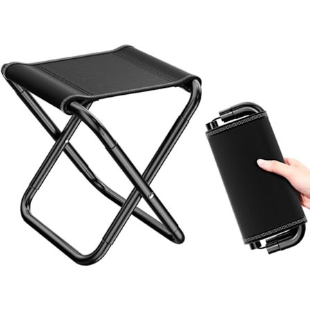 Folding Stool, Foldable Stool for Adults with Carrying Bag for Camping, Fishing, Traveling, Hiking, BBQ, Beach (Black) 1-Pack