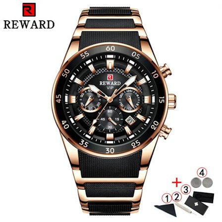 Reward Sport Herrklockor Lyxmärke Luminous Hands Chronograph Herrarmbandsur Vattentät Full Steel Montre Homme 2021