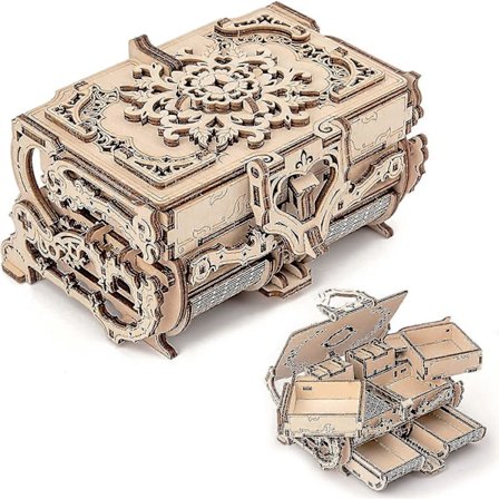 3D Træpuslespil Dekorativ Æske Håndlavet Skattekiste med Skjult Rum Træ