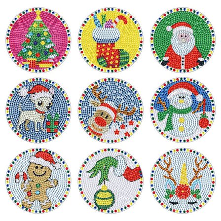 9 stk. Jule Diamantmaleri Brikker Sett med Holder, DIY Diamantkunst Brikker Sett kompatible Voksne & Barn, Mal med Diamanter Brikker Håndverk S