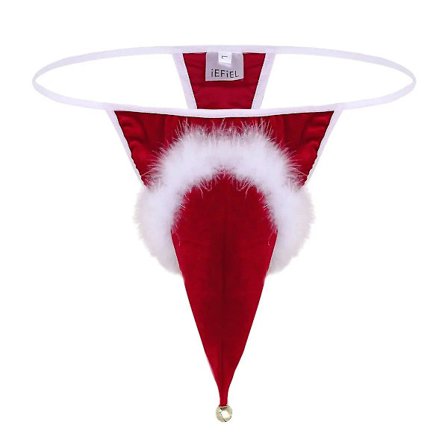 Jinzhaolai Miesten Velvet Alusvaatteet Santa Hat Look Alusvaatteet Joululoma Tyylikäs Cosplay Asu Matala G-string stringit pienellä kellolla