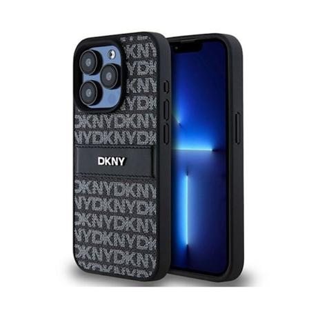 DKNY Leather Mono Stripe & Metal Logo - Fodral för iPhone 15 Pro Max (svart)