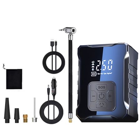 Elektrisk pumpe, Mini luftkompressor 150PSI Elektrisk cykelpumpe med digitalt LED-display LED-lys 3600mAh Batterikompressor til bil, cykel, motorcykel