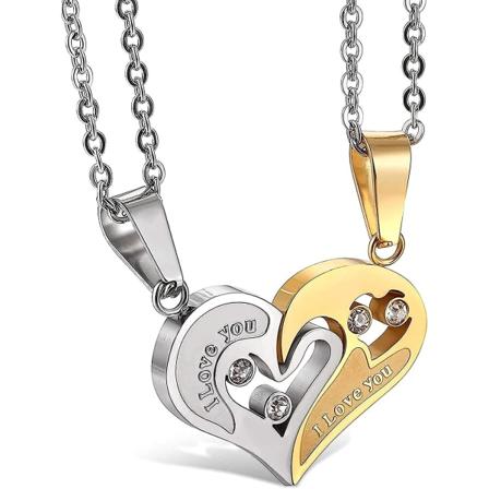 2 bitar Coeur Love pussel rostfritt stål halsband hänge halsband guld och silver 56 kedjelängd