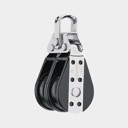 Harken 38mm Double Big Bullet Block dubbelt block i rostfritt stål och svart komposit för snabb trimning