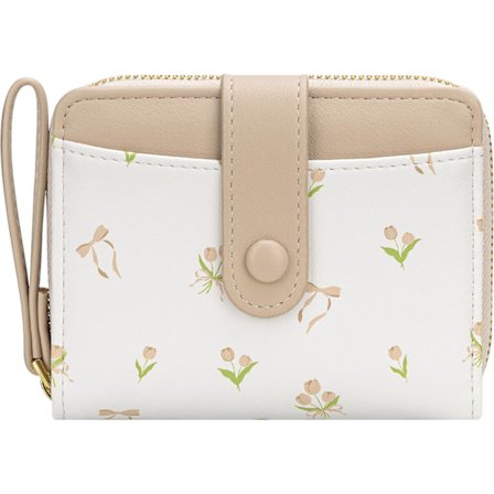 Lommebok for kvinner Søt Blomstret Lommebok Kredittkortholder Veske Liten Tofoldet Glidelås Myntlommebok med ID-vinduer (T- Khaki)