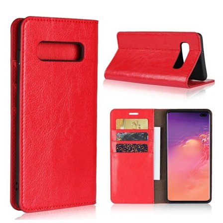 Crazy Horse Samsung Galaxy S10 Plus Äkta läderfodral - Röd