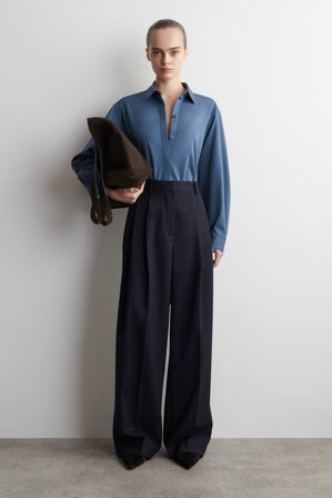 COS Women's Camisa Elástica De Algodón Pima in Azul