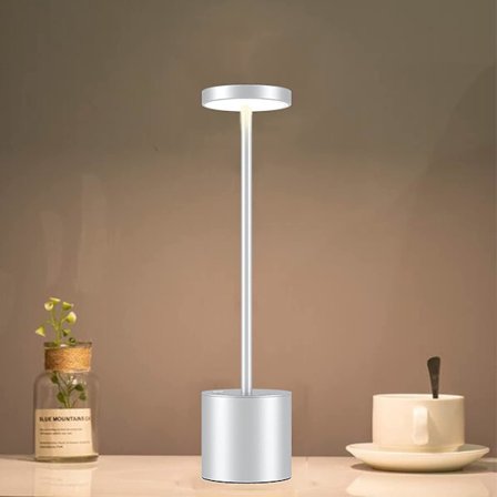 Bordslampa sladdlös, inbyggd 6000 mah med 2 ljuslägen, silver
