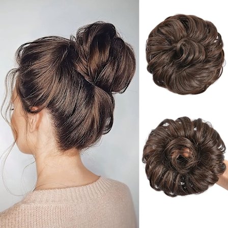 Messy bun hair extensions, høj knold hair extensions, krøllede bølgede hair extensions, paryktilbehør, til kvinder, mørkebrun