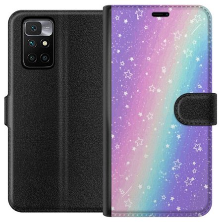 Kompatibelt Lommeboketui til Xiaomi Redmi 10 Rainbow-farget pastellbakgrunn med hvite stjerner og gnistrende prikker i myk overgang