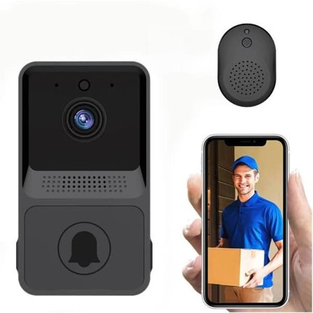 Trådløs Dørklokke - Trådløs videodørklokke - Smart Visuel Sikkerheds Dørklokke - Sort