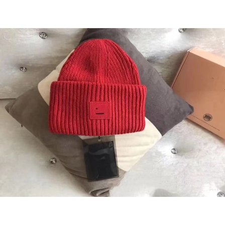 AC Smiley Uldhue til Par - Firkantet Rullet, Højkvalitets Vinterhue Rød