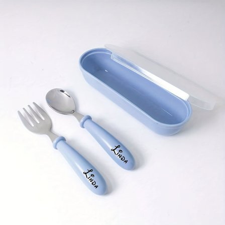 2 stk. Personlig Barnebestikksett, Egendefinert Navn Gravert Skje og Gaffelsett - Rustfritt Stål Bestikksett, Rustfritt Stål Gaffel, Egendefinert 