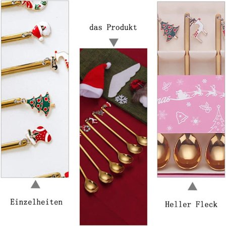 Juleskje i rustfritt stål, røreskje, dessertskje, teskje med juleanheng for bar, kafé, kjøkken, jul