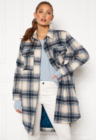 JDY Long Check Shirt Jacket Majolica Blue Klær
