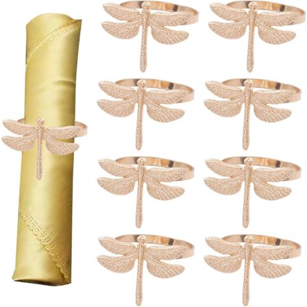 8-osainen metallinen lautasliinarengassarja, sudenkorentomuotoilu, täydellinen hääjuhliin, juhlallisiin illallisiin ja jouluillallisiin