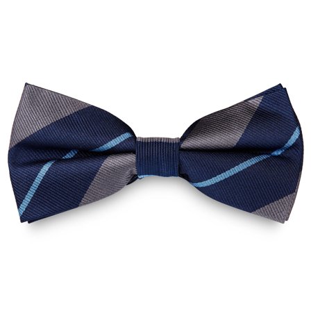 Grey & Blue Stripe Navy Silk Pre-Tied Bow Tie for Men - Pre-tied bow ties