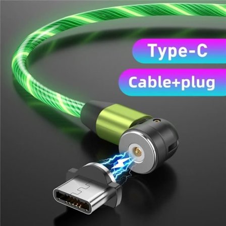 USB Typ C-kabel - Grön - Typ C-1m - Snabbladdning - Rotatable LED-belysning - Anslutning